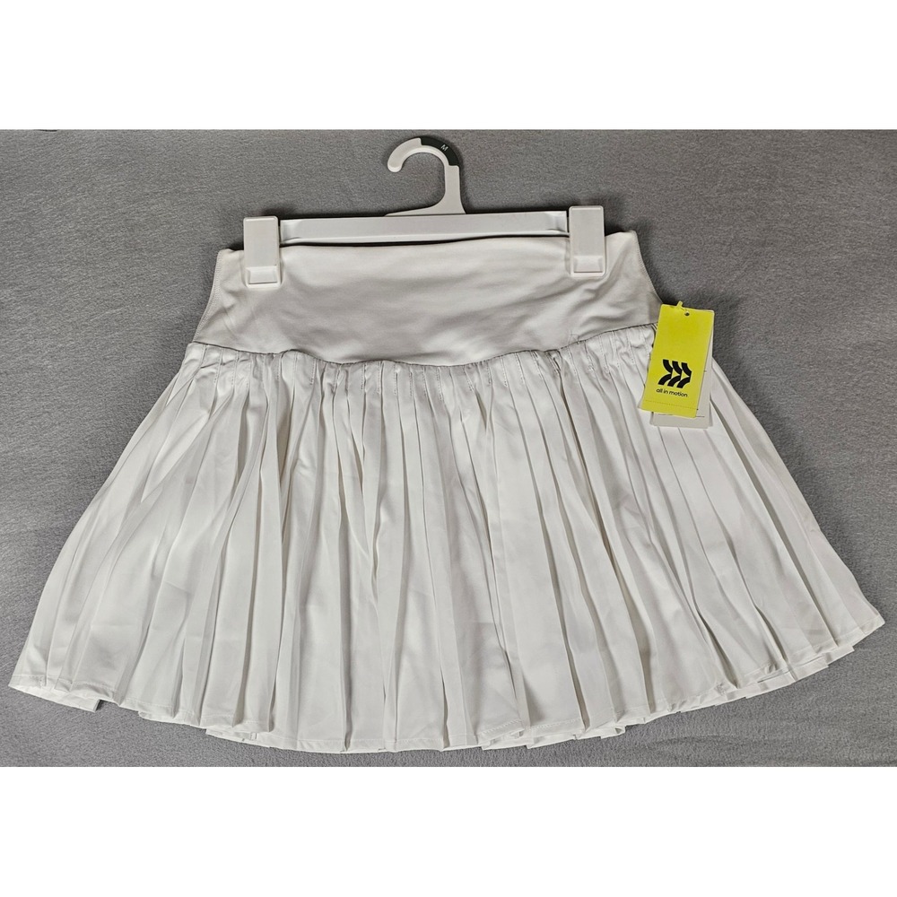 All in Motion Women's Pleated Tennis Skort White M High Rise UPF 50+ NWT
